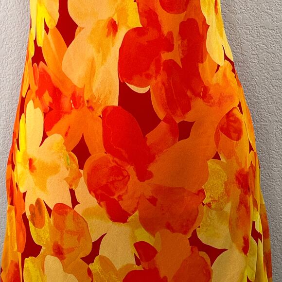 Rumored Chiffon Vintage Slip Mini Dress Heatwave Yellow Orange Floral XL NWT - Picture 7 of 15